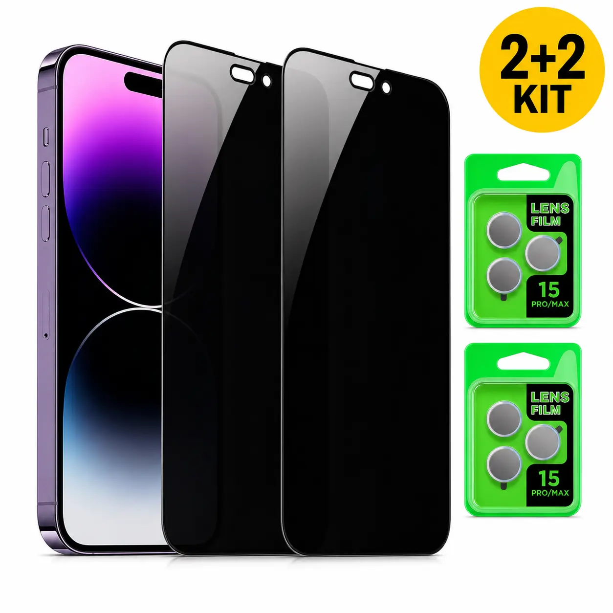 2&2 Privacy Screen Protector and Camera Lens Protector Set for iPhone 17/16/15/14/13 – 28° Side-View Anti-Spy Glass, 0.33mm High-Alumina 3H Tempered Glass, Oleophobic Coating, Anti-Static Easy-Apply Design