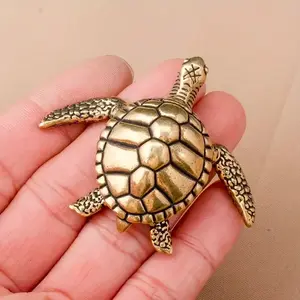 Turtle Design Brass Metal Ornament, Statue, Decoration Figure, Decorative Figurines, 1 Count Handmade Desktop Decoration, Home Decor for Living Room, Bedroom, Office Desk, Bookshelf, Cabinet