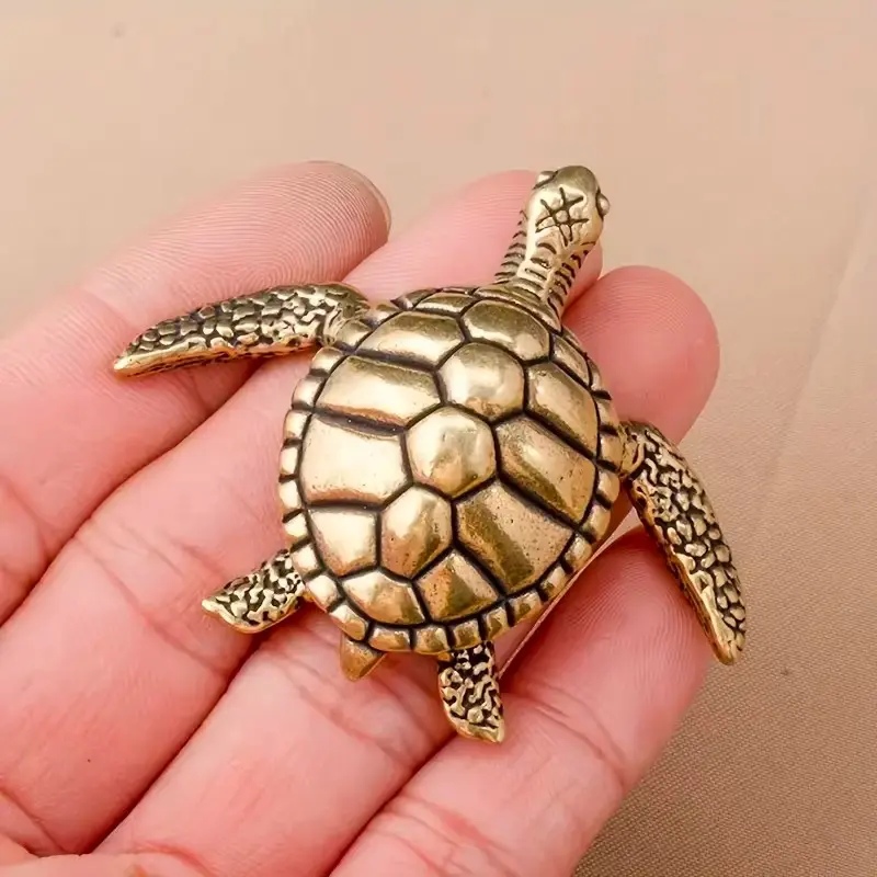 Turtle Design Brass Metal Ornament, Decorative Ornaments, Statue, Decoration Figure, Decorative Figurines, 1 Count Handmade Desktop Decoration, Home Decor for Living Room, Bedroom, Office Desk, Bookshelf, Cabinet