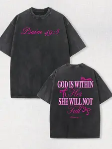 230g High Quality Double-sided Print Batik T-shirt | God Be With Us, Butterfly, Retro Washed, 100%, Crew Neck, All-season, Daily Wear