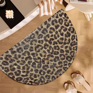 1pc Imitation Cashmere Leopard Bathroom Mat—Semi-Circular Shape, Skin-Friendly & Breathable, Perfect for Bathroom, Bedroom, Living Room, Kitchen