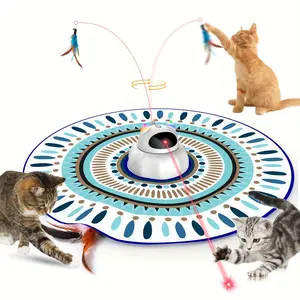 Cat Laser Toy Automatic, 4 in 1 Interactive Cat Toys for Indoor Cats, Hide and Seek Kitten Wand Toy, USB Rechargeable Electronic Kitten Toys with Moving Feather, Cover for Bored Cats All Breeds