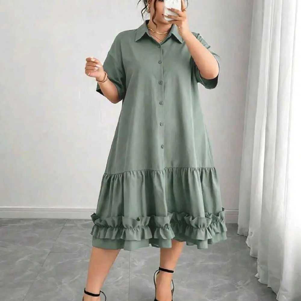 Plus-size Dress, Women's Casual Loose-Fit, Breathable Cotton Fabric, Suitable for Daily Wear