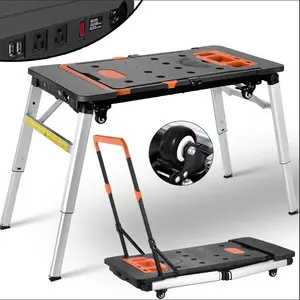 TLGREEN Multifunctional Folding Work Table, 7 in 1 Work Benches for Garage, as Portable Workbench, Sawhorse, Scaffold, Platform, Car Creeper, Dolly and Hand Truck, with 4 Wheels