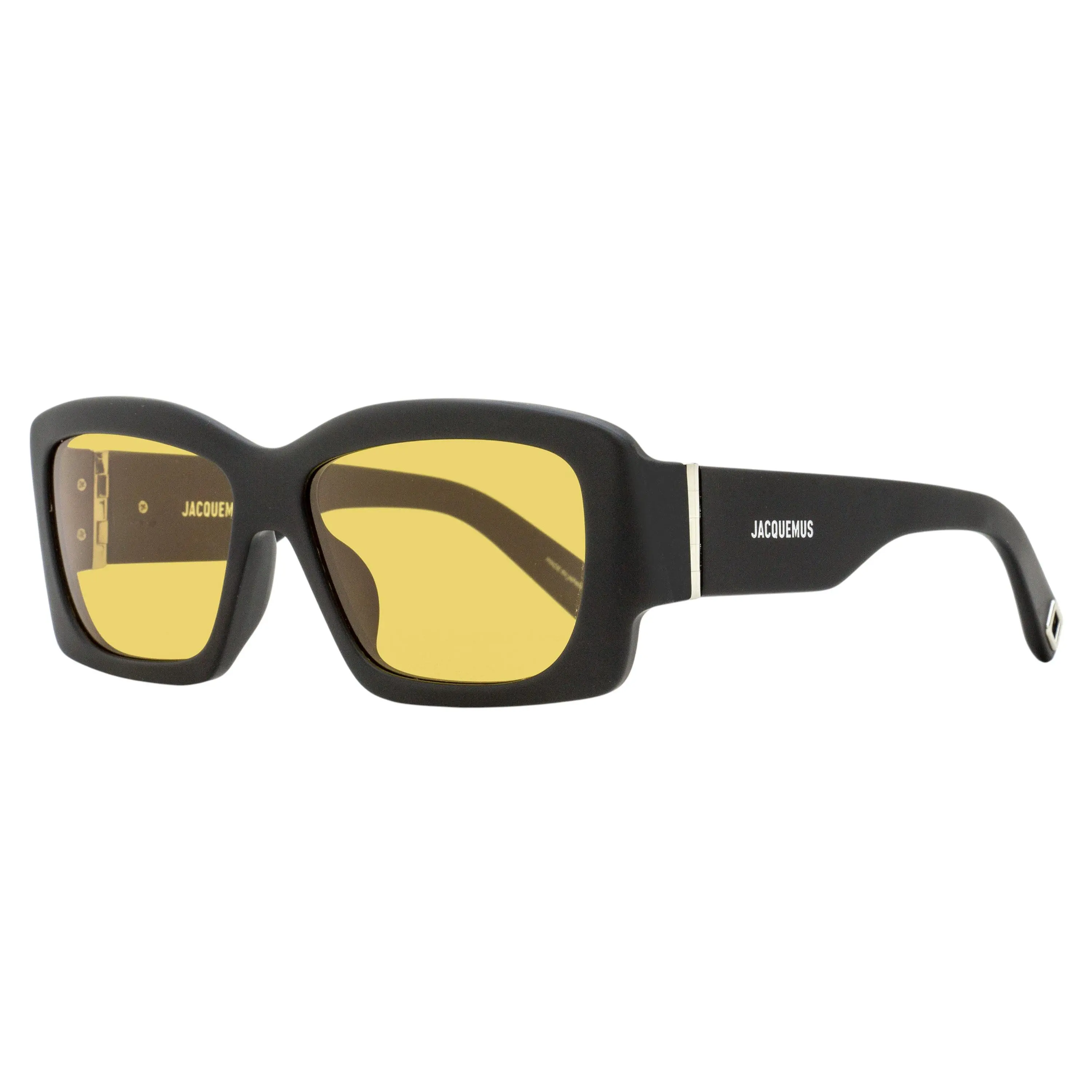 Jacquemus Croisiere Men's Rectangular Acetate Sunglasses, Bold French Style with UV Protection - Matte Black 56mm, Male, All-Black Men's Sunglasses, Boxed Eyewear Men's Sunglasses