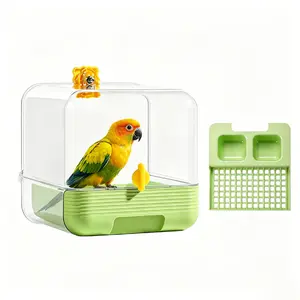 All-in-One Parrot Feeder & Bath with Panoramic Pull-Out Drawer, Detachable Pet Bird Cage, Multifunctional Bird Bathing & Feeding Station for Parakeets, Conures, Finches & Small Birds, Easy to Clean Bird Supplies