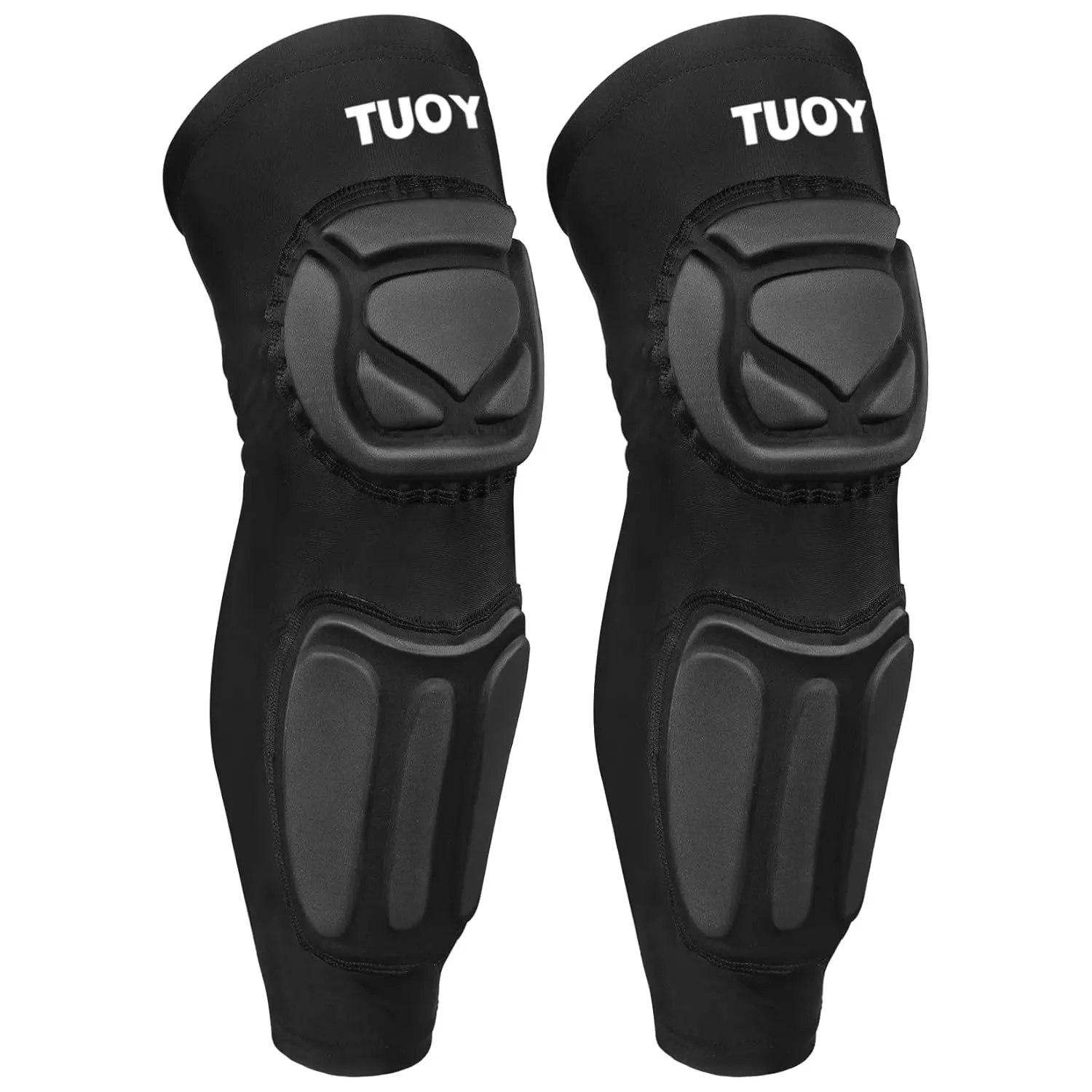 TUOY Long Compression Knee Pads with Shin Guards, Flexible Padded Anti-Fall Protective Gear, Quick Dry & Non-Slip Knee Braces for Basketball, Soccer, Cycling, E-bike & Food Delivery Riders (Youth & Adults)
