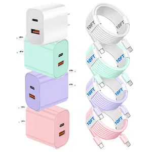 [iPhone 14 Charger Set] 1/2/3/4 Piece Pack 20W + 18W Fast Charger Set (Includes 3m USBC-Lightning Cable) - Compatible for iPhone 14/13/12/11/Pro/Pro Max, Older Colored iPhone Chargers kit