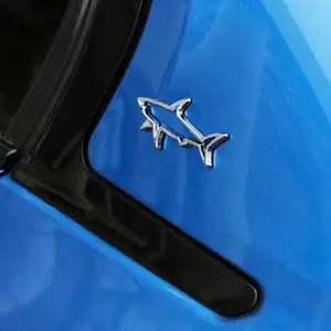 2 Piece Shark Metal Badges with Hollow Design, Durable Car Decorations and Motorcycle Decor Accessories, Unique Custom Fit Decoration Items, Car Decorative Sticker, Vehicle Decoration