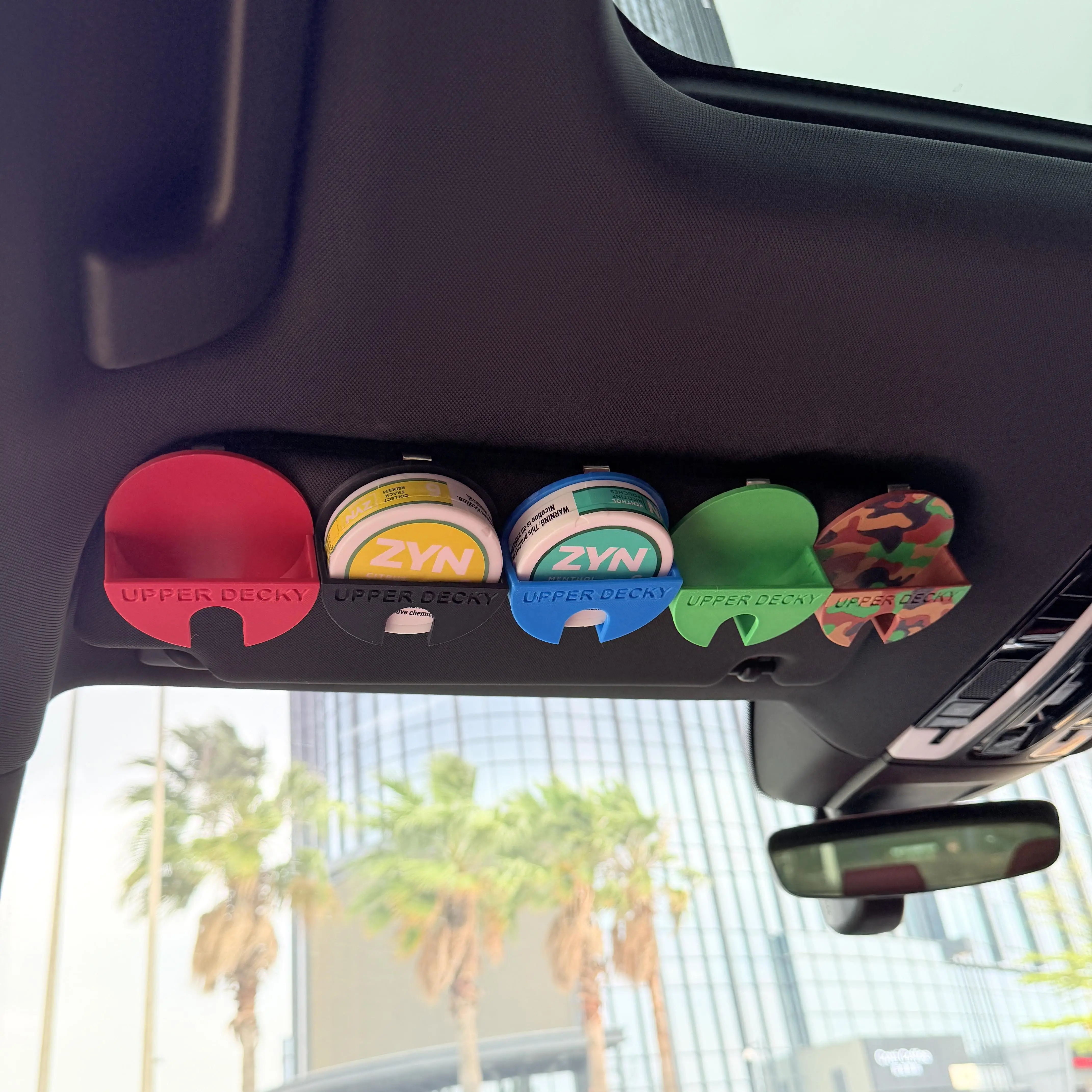 3D-Printed ZYN Container Holster, Non-Toxic PLA Car Accessory with Clip-On Sun Visor Mount, Quick Access, Secure Hold, Durable Sleek Design, Multiple Colors & Text Options, On-the-Go Stowing Tool