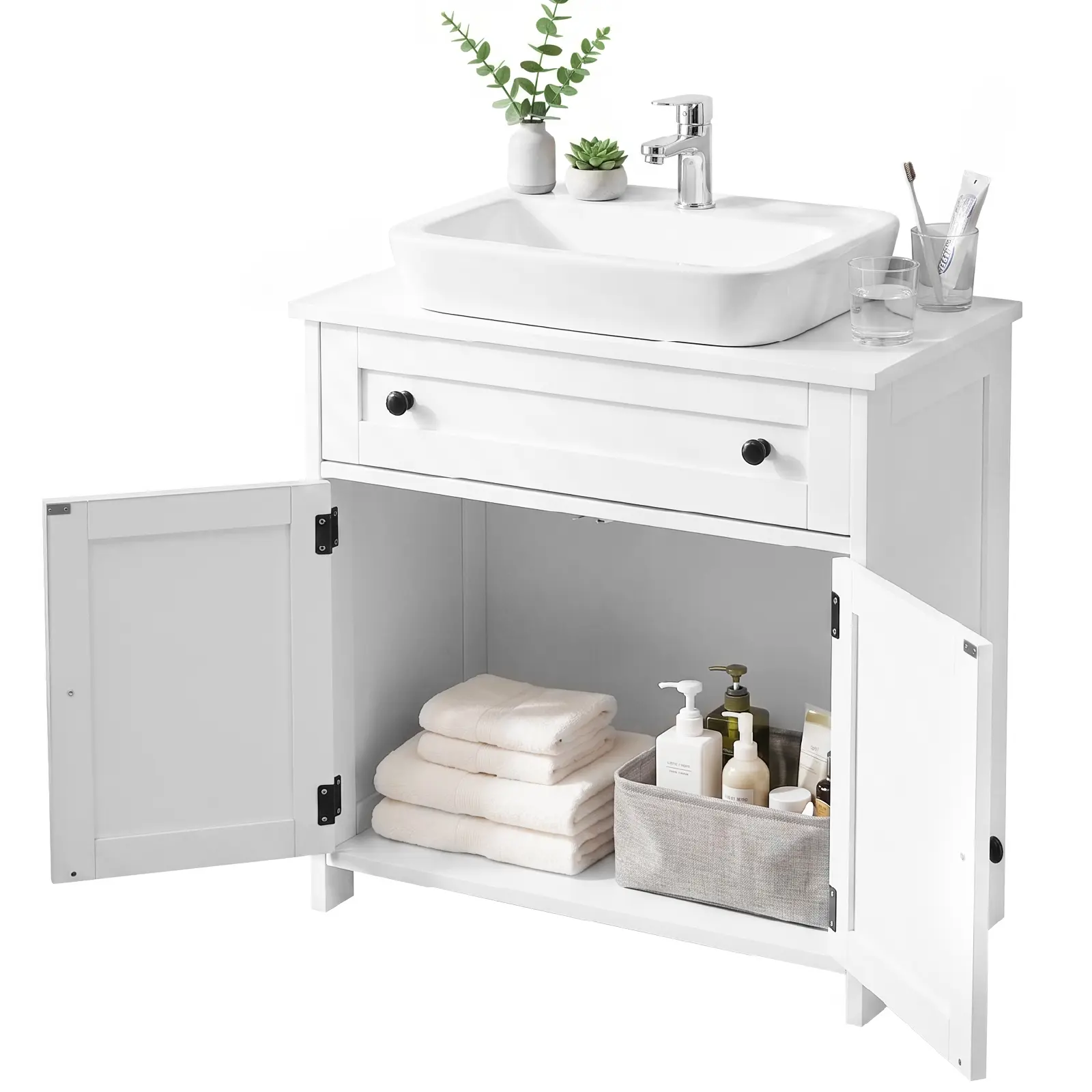 Modern Under Sink Bathroom Cabinet, White Bathroom Vanity Storage Cabinet With 1 Drawer And Double Doors, Freestanding Bathroom Furniture, Washbasin Not Included For Restroom