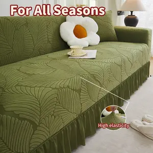 Elastic Skirted Sofa Cover, Leaf Pattern, High Stretch Fabric, Soft and Comfortable, Pet Friendly, All Seasons Use, Elastic Sofa Slipcover
