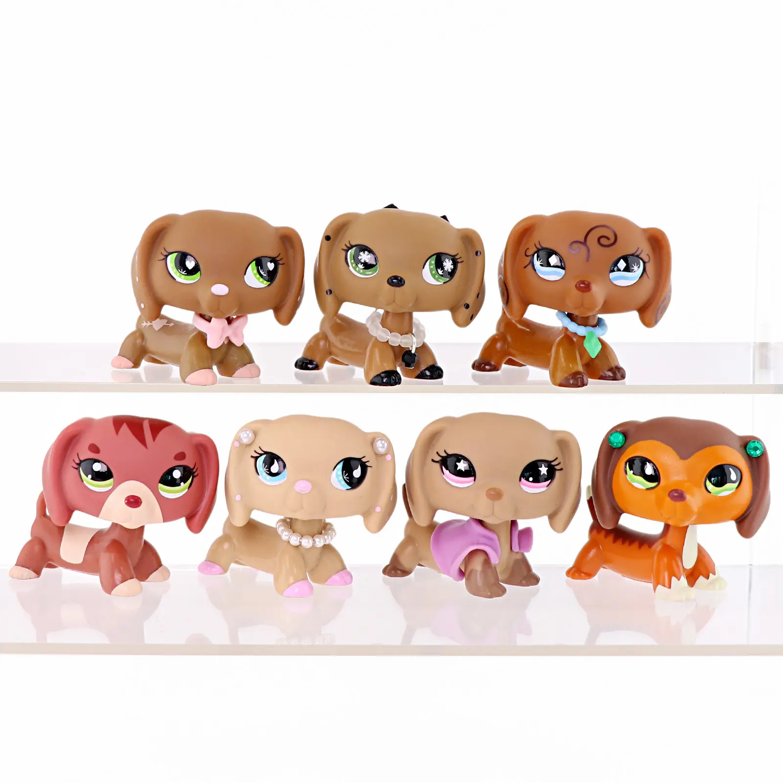 7 Pcs Mini Dachshund Puppy Animals Figurines Set - Collectible Animal Design Dress-Up Toy, Accessories Kit, Figurines for Collectors, Age 4+ Kids Gift for Birthday Party Decor, Lpsshop, Smooth Plastic
