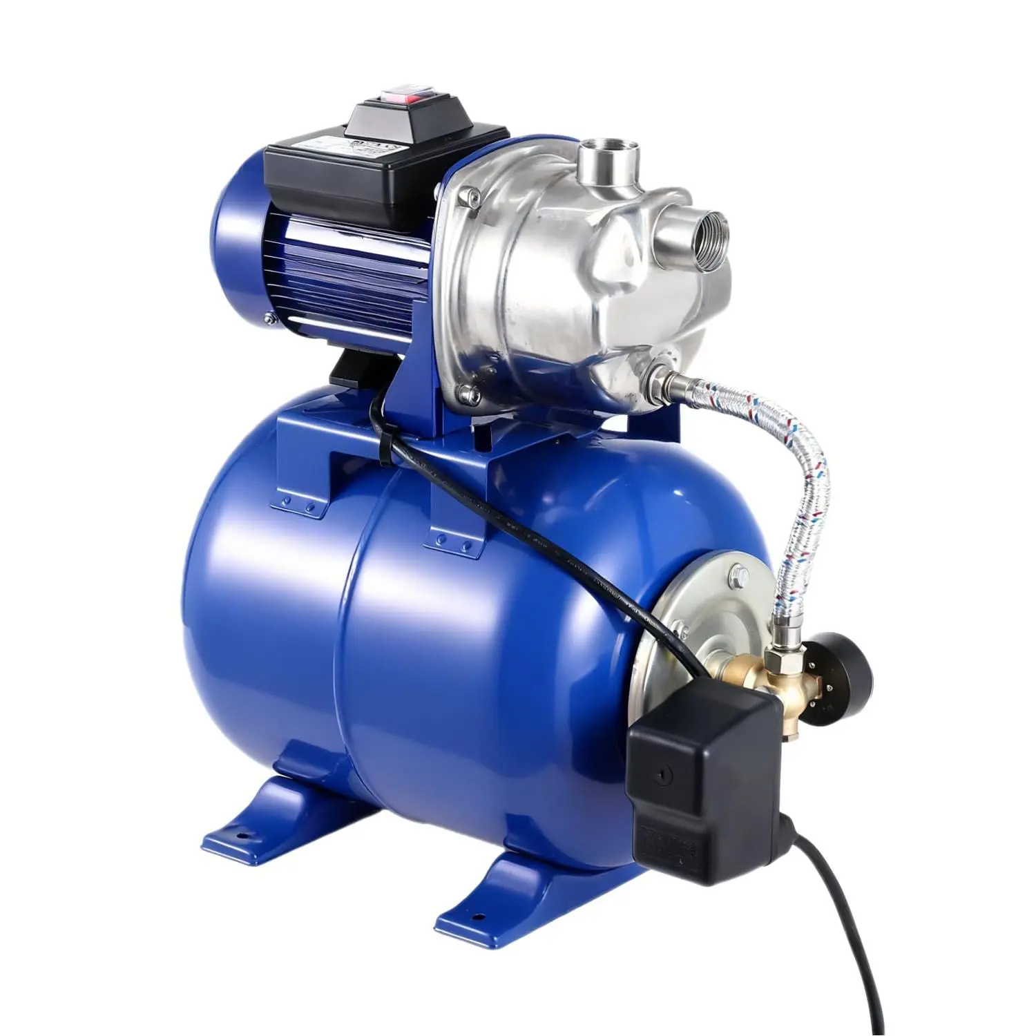GARVEE Powerful 1.6HP Shallow Well Pump with Pressure Tank, 1320GPH High Flow, 164ft Max Head, Stainless Steel Construction, Auto Pressure Switch - Ideal for Home/Farm/Garden/Yard Water Supply (Blue)