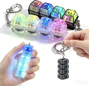 2 Pack Keyboard Fidget Toy, Keyboard Fidget Keychain with Colorful LED Lights, 4-in-1 Stress Clicker Toy, Keyboard Button for Anxiety Relief,Decompression  SqueezeToy for Adults, Office, Library,  Home((Black+White) Transparent)