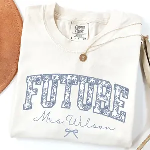 [Sale up to 70%] Custom Future Mrs Shirt, Bridal Party Shirt, Personalized Fiance Tshirt, Bride to Be Shirt, Engagement Gift, Bride Blue Toile, Coquette Tee Mother's Day Gift