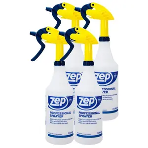 ZEP 32 oz. Professional Spray Bottle, adjustable nozzle, fine mist, 30 ft stream, ergonomic trigger, 3-finger pull, high output, chemical resistant, graduated measurement, mixing bottle,concentrate dilution,refillable,clear bottle,label area,household use