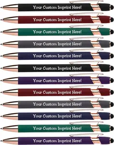 ExpressDesigns™ - Rose Gold Premium Custom Pens with Stylus | Rose Accent | Personalized Soft Touch Metal Printed Name Pens w/Black Ink - Imprinted w/Message - 12 pcs/pack (Black)
