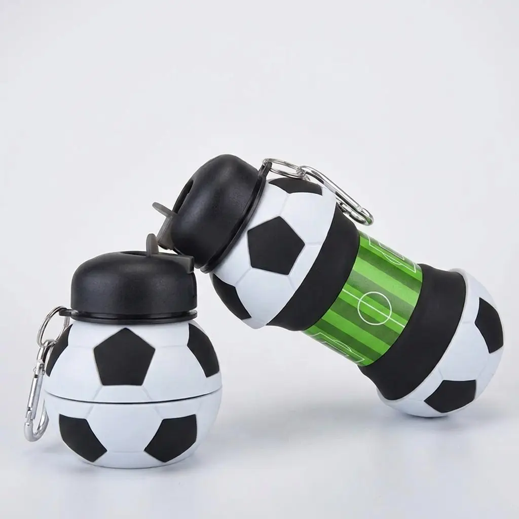 Soccer Ball Collapsible Water Bottle | 18oz BPA-Free Silicone Foldable Sports Bottle for Kids, Teens & Adults | Leak-Proof Portable Travel Cup for School, Gym, Hiking & Game Day | Unique Soccer Gift for Players, Fans & Coaches