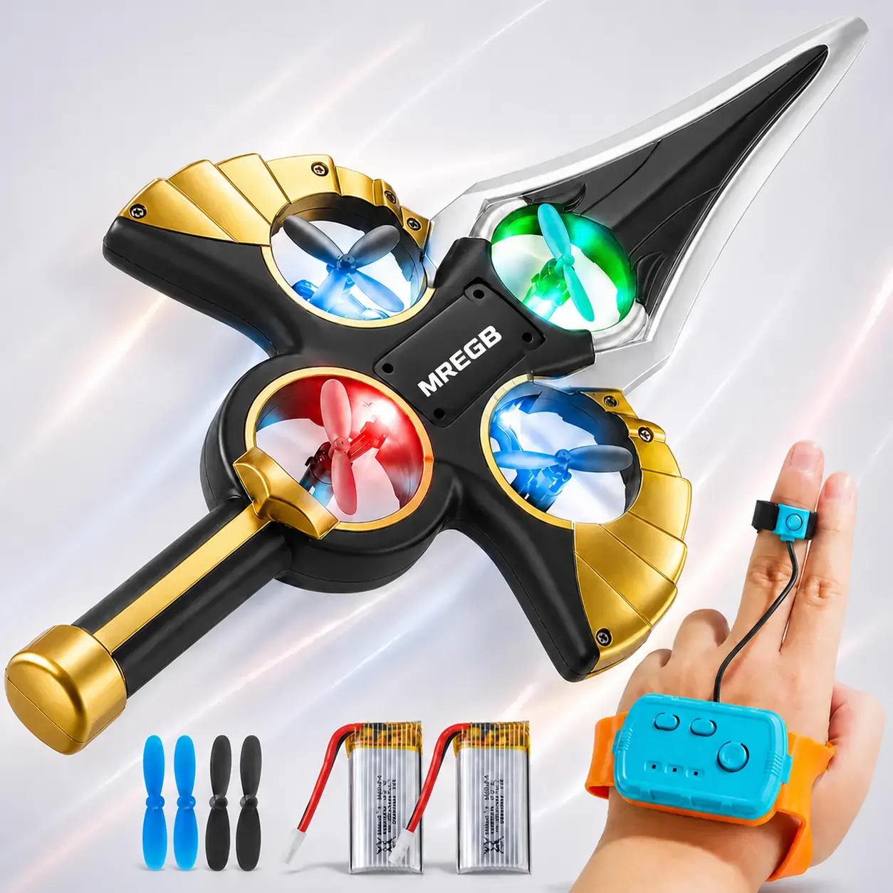 MREGB RC Drone Flying Toys for Kids. Hand Gesture Control Flying Sword Drone with Remote Controller. LED Light Up Hover Stunt Toy. USB Rechargeable Indoor Outdoor RC Toys for Boys and Girls. tiktokshopbacktoschool