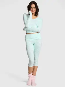 PINK Soft Luxe Pointelle Foldover Capri Pants