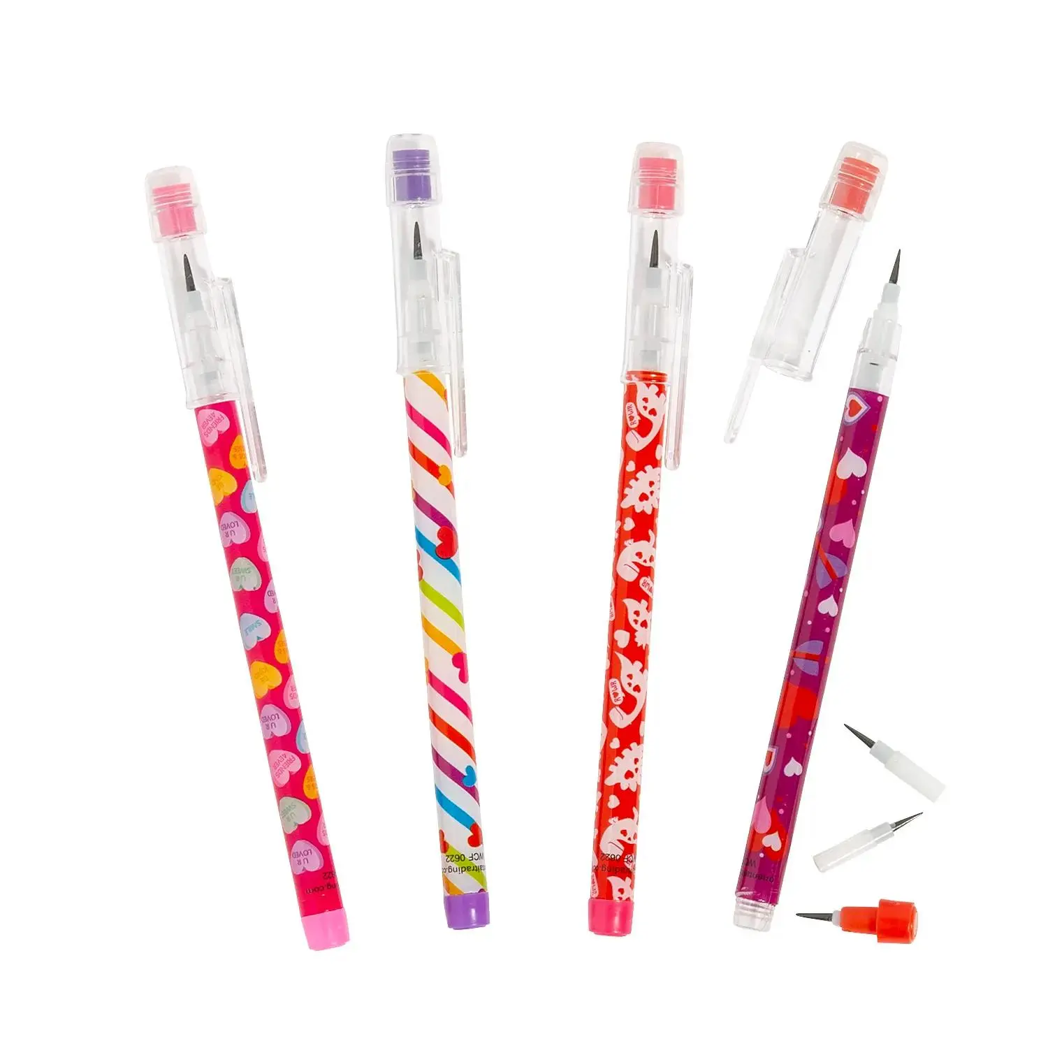 5 inches Cute Stacking Tips Writing Stationery Pencils with Heart Designs - Valentine's Day Edition, 24 Pc.