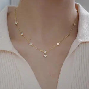 s925 sterling silver Lucky Clover Flower Delicate Jewelry Accessory，Holiday Birthday Valentine's Day Gift for Girlfriend Women Girls, Elegant All- match Classic Daily Wear，Creative Christmas New Year's Minimalist Cute Fashion Pendant Chain Necklace