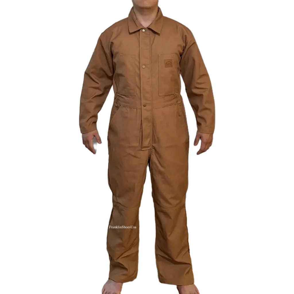 Men's Rugged Flex Canvas Coverall, Navy/Brown Coverall Snap and Zip-Front Coveral Menswear Workwear