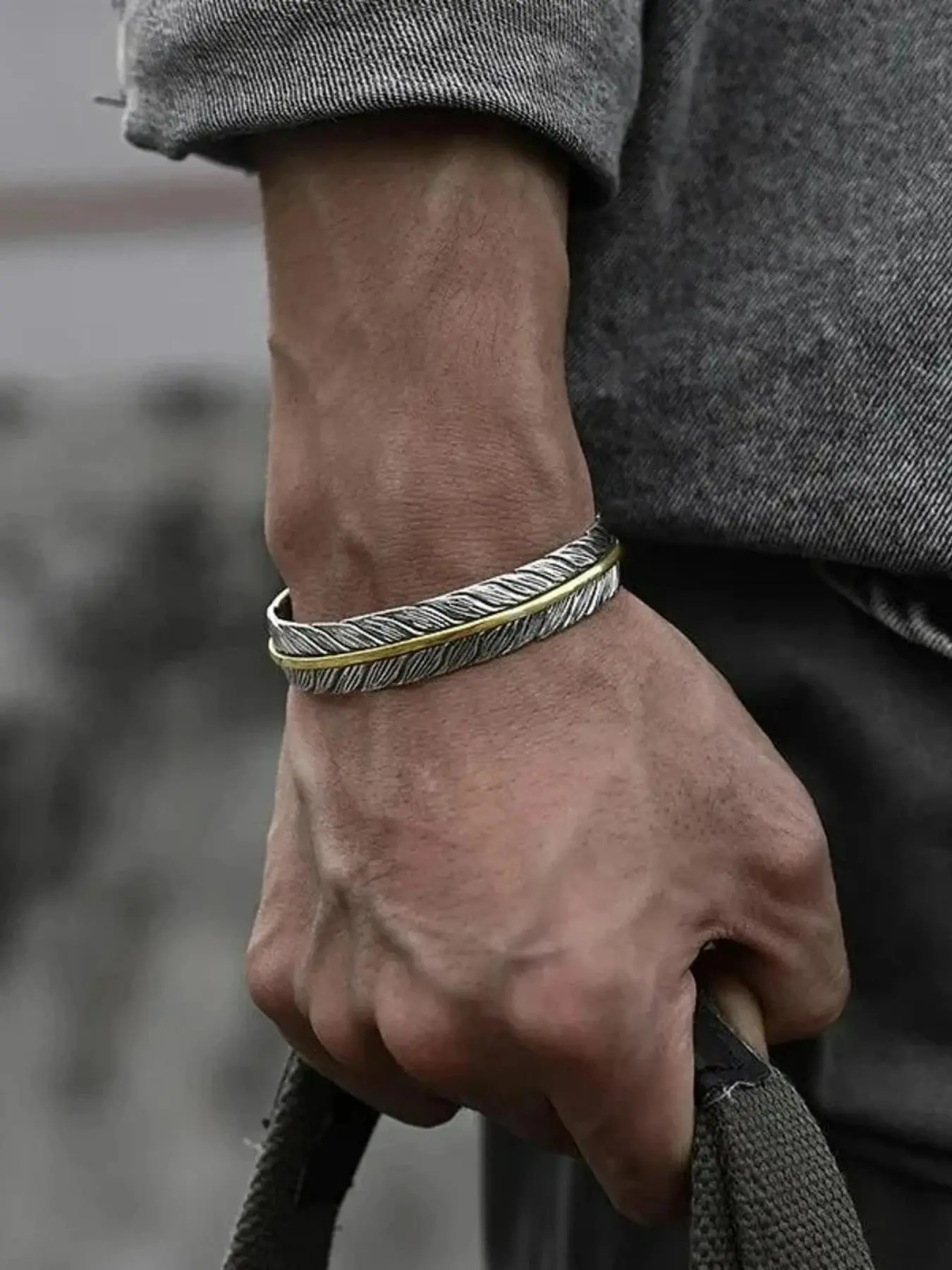Men's Boho Style Feather Design Bangle Bracelet, Fashion Adjustable Open Bangle, Open Cuff Bracelet for Party, Daily Decor, Trendy All-match Vintage Jewelry As Birthday Gift, Bohemian Versatile Jewelry