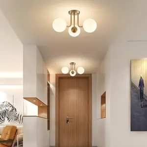 Nordic Modern Simple Home Living Room 3-Head E27 Base Ceiling Light, Bedroom Study Creative Personalized Room Magic Ball Ceiling Lamp, Indoor Lighting