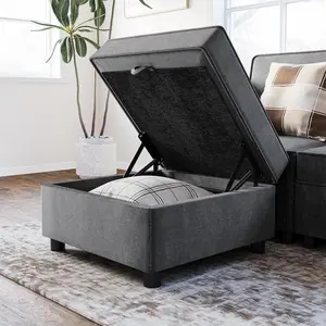 Chenille Storage Ottoman Module for Modular Sectional Sofa, Square Ottoman Module for Sectional Sleeper Sofa, Gray Foot Rest Stool Living Room Furniture