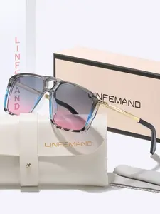Linfemand Trendy Large Frame Square Sun Protective Sunglasses Uv400, Metal Temple Design, Business Commute Versatile High-End Gift