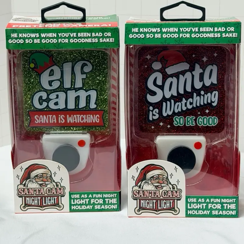 Stress Relief Christmas Printed Cam Night Light - Santa or Elf Assortment, Auto-Sensor Night Lighting, Kids' Holiday Room Birthday Toy