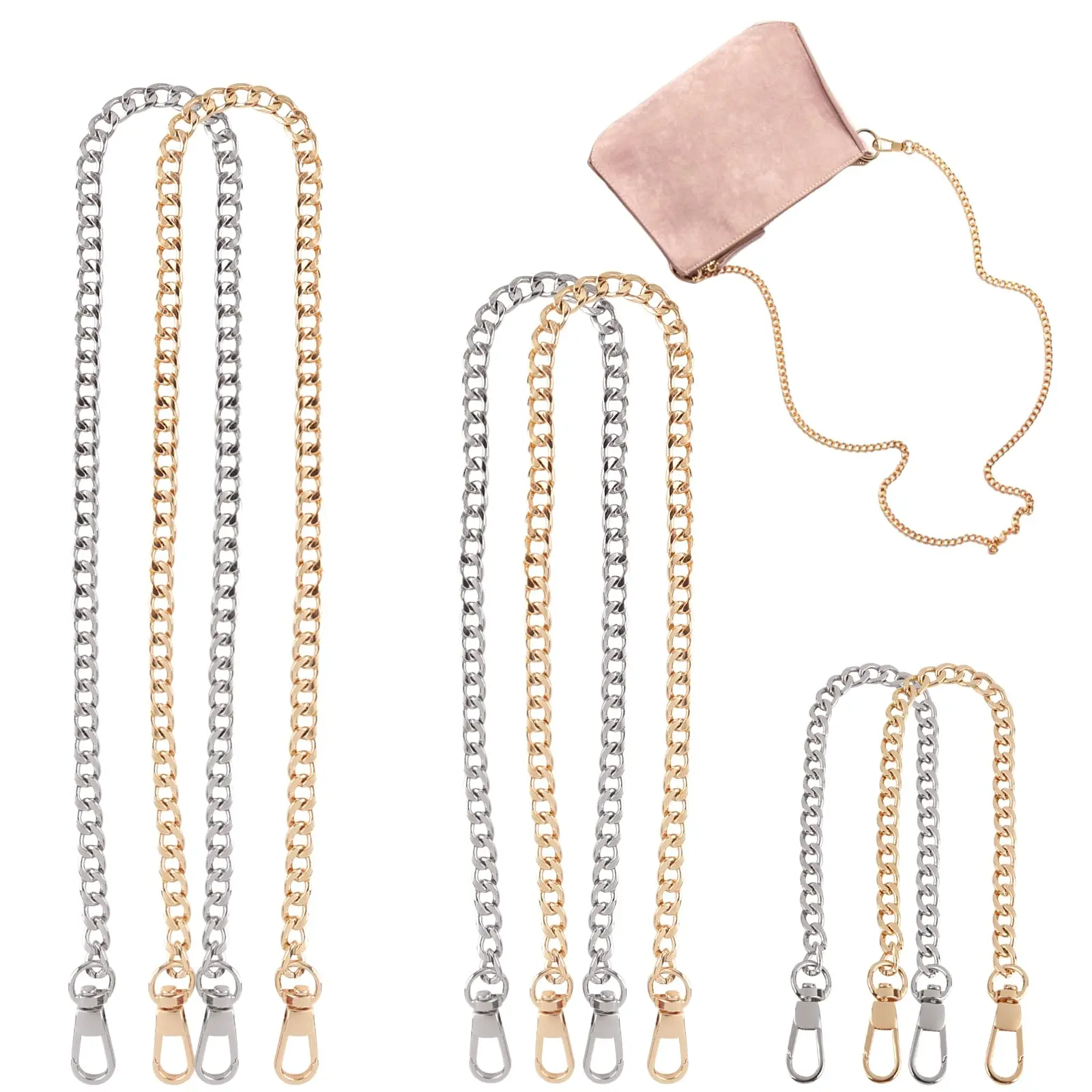 Pack of 6 Bag Chains Set,30/60/120 cm Metal Bags Chain Silver and Gold,Chain Carry Strap for Handbag with Twist Clasps,Bag Chain Shoulder Strap for Handbags,Shoulder Bags,Tools & Hardware