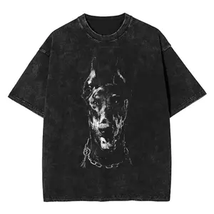 valentine shirts Funny Doberman Dog Washed T Shirt Streetwear Hip Hop Retro T-Shirts Tees Tops for Men Women Short Sleeve High Street Summer Vintage Distressed RI2