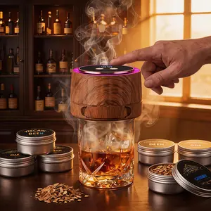 Portable VIXIA Electric Whiskey Smoker Kit - Rechargeable Cocktail Smoke Infuser with 6 Wood Chip Flavors, No Butane Needed - for Old Fashioned, Bourbon Cocktails - Father’s Day Gift for Men (Rich Oak) Stylish Bar Set