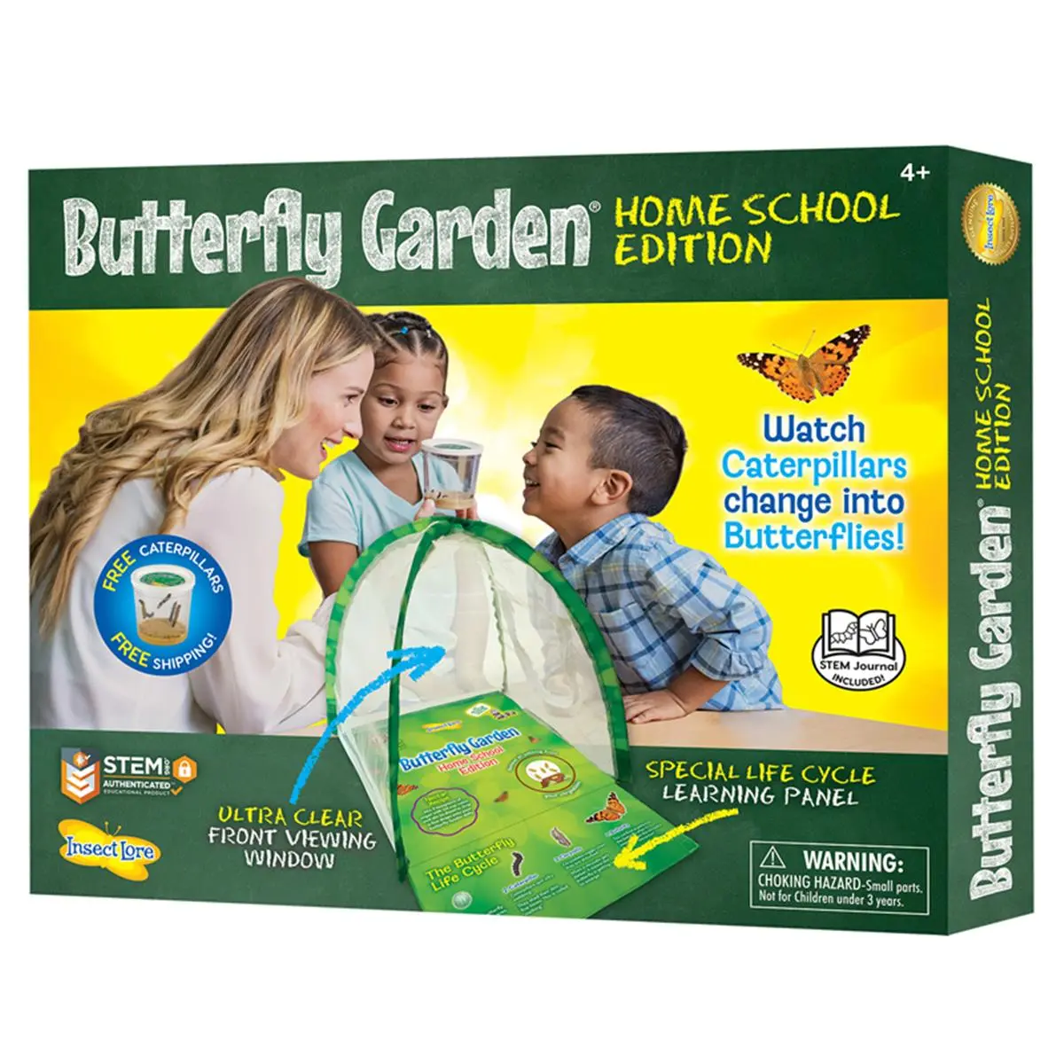 Insect Lore ILP1035 Butterfly Garden Homeschool Edition - Science STEM Fun Kit for PK-4 Ages Early Learning, Nylon-Mesh Design with Ultra-Clear Window, 15 in. x 15 in. x 3 in., 0.75 lbs, Exclusive Flower-Shaped Feeder