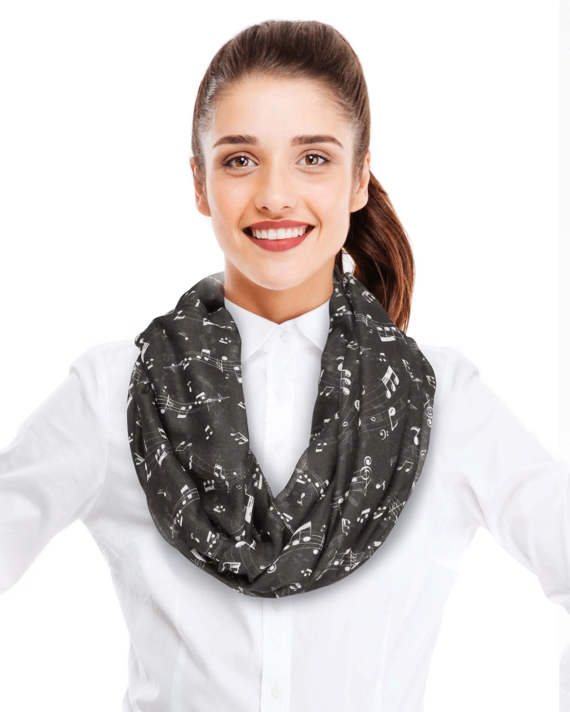 CBC Crown Women's Musical Notes Infinity Scarf, Casual Lightweight All-Season Polyester with a Soft Cotton-Like Feel, Female, Basic Style, Hand Wash, Everyday, Comfortable Cotton-Like Feel, Daily