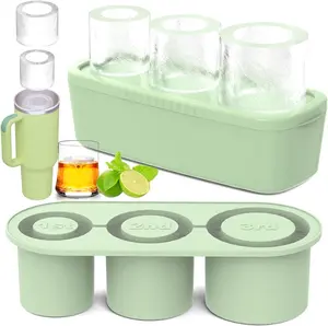 Ice Cube Mold for Stanley Cup, 3 Pcs Silicone Ice Cube Tray with Lid and Bin for 30Oz-40Oz Tumbler Cup, Easy Fill and Release Ice Maker for Whiskey, Cocktail BPA-Free