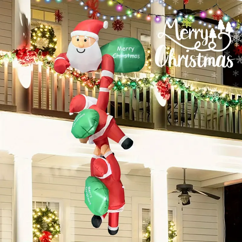 8ft Inflatable Santa Claus with LED Lights - Automatic Lighting Outdoor/Indoor Christmas Decoration, No Electricity Needed, Easy Setup with Pump, Durable Polyester Holiday Patio and Porch Decoration, Suitable for Garden
