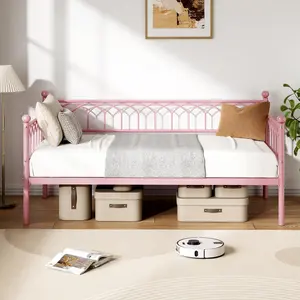 Twin Metal Daybed with Pull Out Trundle Built in Charging Station and LED Lights Heavy Duty Steel Slats No Box Spring Easy Assembly for Bedroom Guest Room