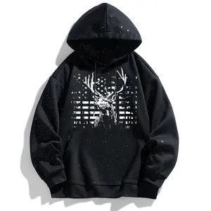 January Rapper Concert Hooded Jacket Men's Elk Print Madhappy Sweatshirt Hip Hop Style Stylish Comfortable Outfit Letter Print Rapper Concert Hoodie