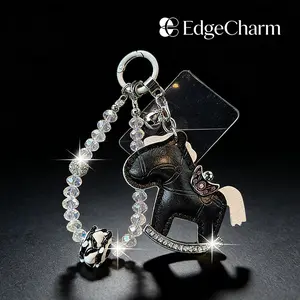 Viral Bling Leather Rocking Horse Keychain, Cute Rhinestone Pony Bag Charm, Luxury Car Key Ring Accessory for Women