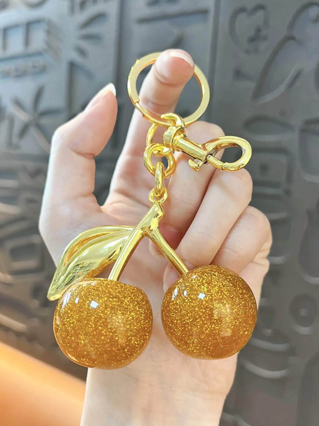 Chic Cherry Keychain with Sparkling Resin Pendant, Fashionable Alloy Keychain, Elegant Bag Charm Accessory, Ideal Valentine's Day Gift for Loved Ones, Fruit Keychain, Bling Bling Keychains, Key Rings