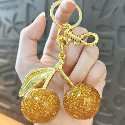 Chic Cherry Keychain with Sparkling Resin Pendant, Fashionable Alloy Keychain, Elegant Bag Charm Accessory, Ideal Valentine's Day Gift for Loved Ones, Fruit Keychain, Bling Bling Keychains, Key Rings