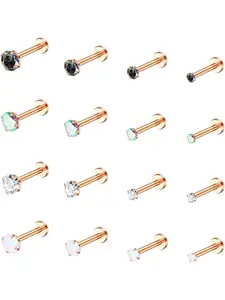 16 Pz 16G Monroe Anelli for Lip, Surgical Steel Helix, Trago, Medusa, Labret Piercing Jewelry with CZ and Opal, Cartilage Stud Earrings for Women, 6mm, 8mm