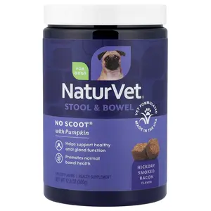 NaturVet No Scoot®, Stool & Bowel With Pumpkin, For Dogs, Hickory Smoked Bacon , 120 Soft Chews, 12.6 oz (360 g)