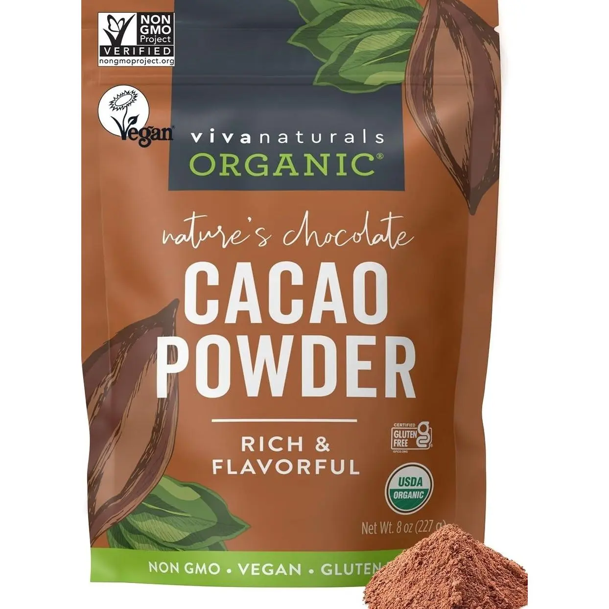 Organic Cacao Powder, Unsweetened, 8 oz (227 g) – Rich Dark Chocolate Flavor, Perfect for Baking, Smoothies & Hot Chocolate – Vegan, Keto, Paleo, Non-GMO & Gluten-Free Cocoa Powder
