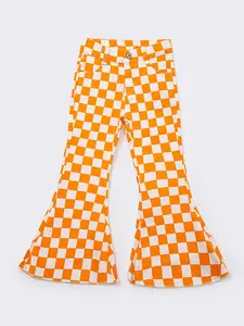 Orange plaid Print Bell bottoms Girls Jeans
