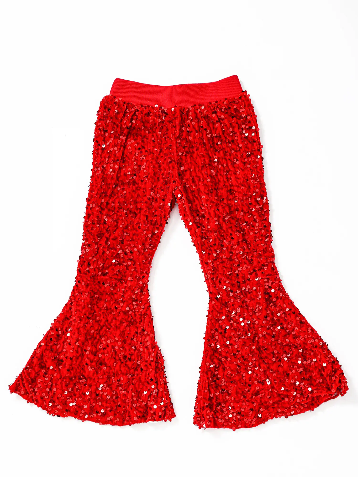 Girls' Red Sequin Print Bell Bottoms Pants, 6-7t/7-8t Kids' Fashion Bottoms